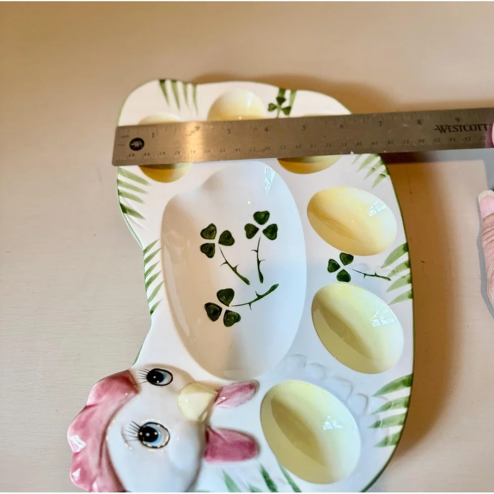Vintage Chicken Deviled Egg Plate Shamrocks | Egg Platter | Retro St. Patrick's